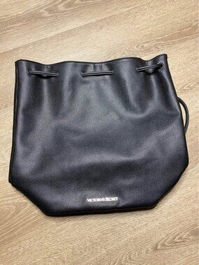 Victoria’s Secret Black Drawstring Backpack – Silver Logo – Spacious